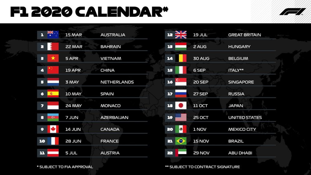 Formula 1 Reveals 22-Race Calender For 2020 | Carscoops